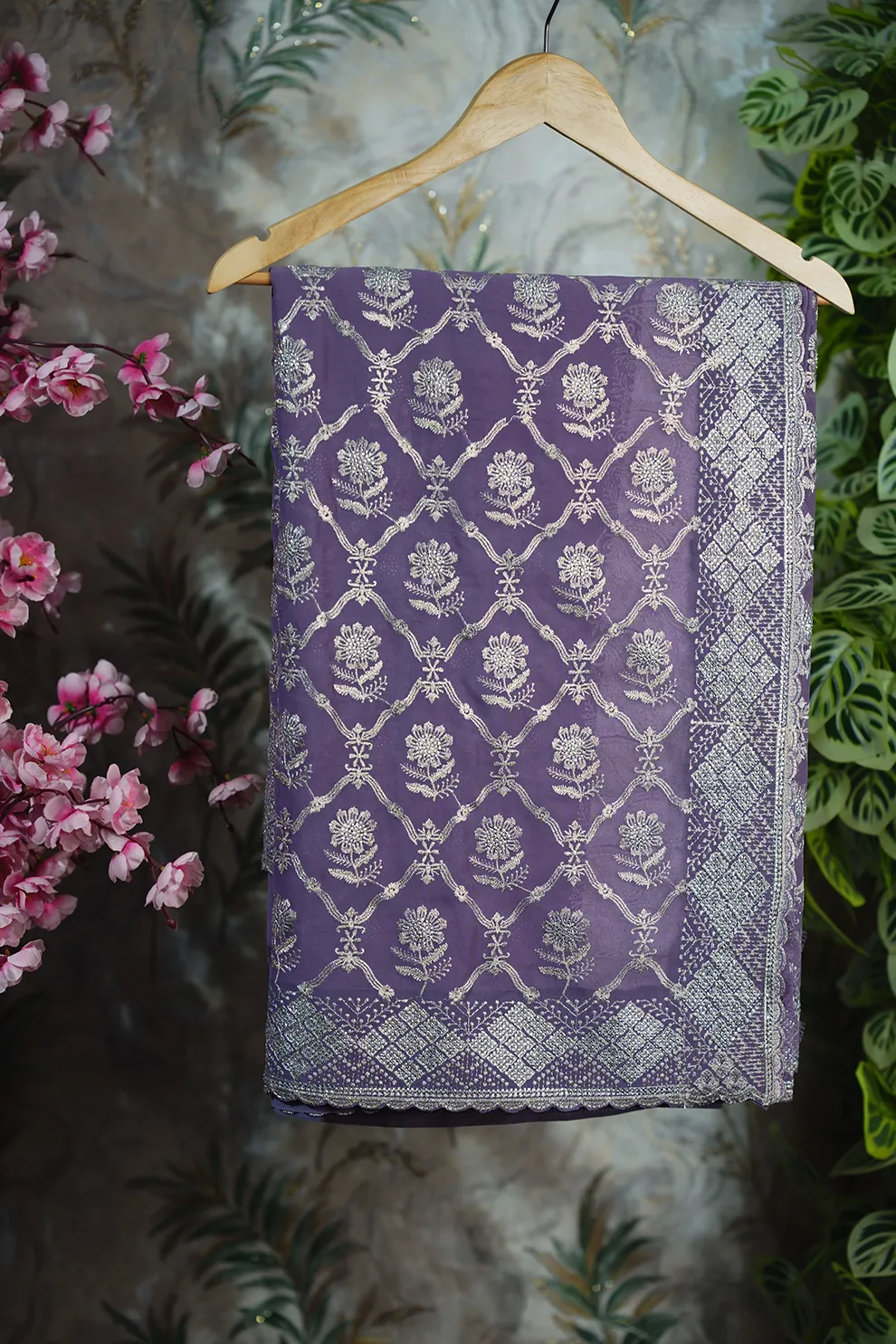 Lavender Siroski Stone Elegant Party Wear Saree